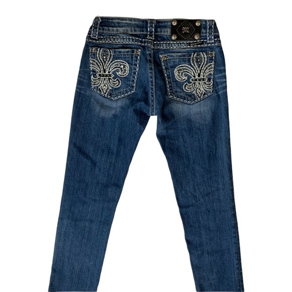 Miss Me 'Skinny' Womens Jeans Tag 25 Blue W26xL32 Distressed Embroidered Denim - Picture 2 of 12